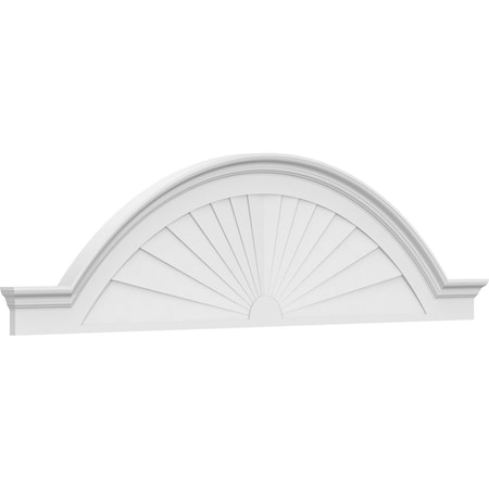 Ekena Millwork Segment Arch W/ Flankers Sunburst Architectural Grade PVC Pediment, 86"W x 22-1/2"H x 2-1/2"P PEDPS086X225SGF01